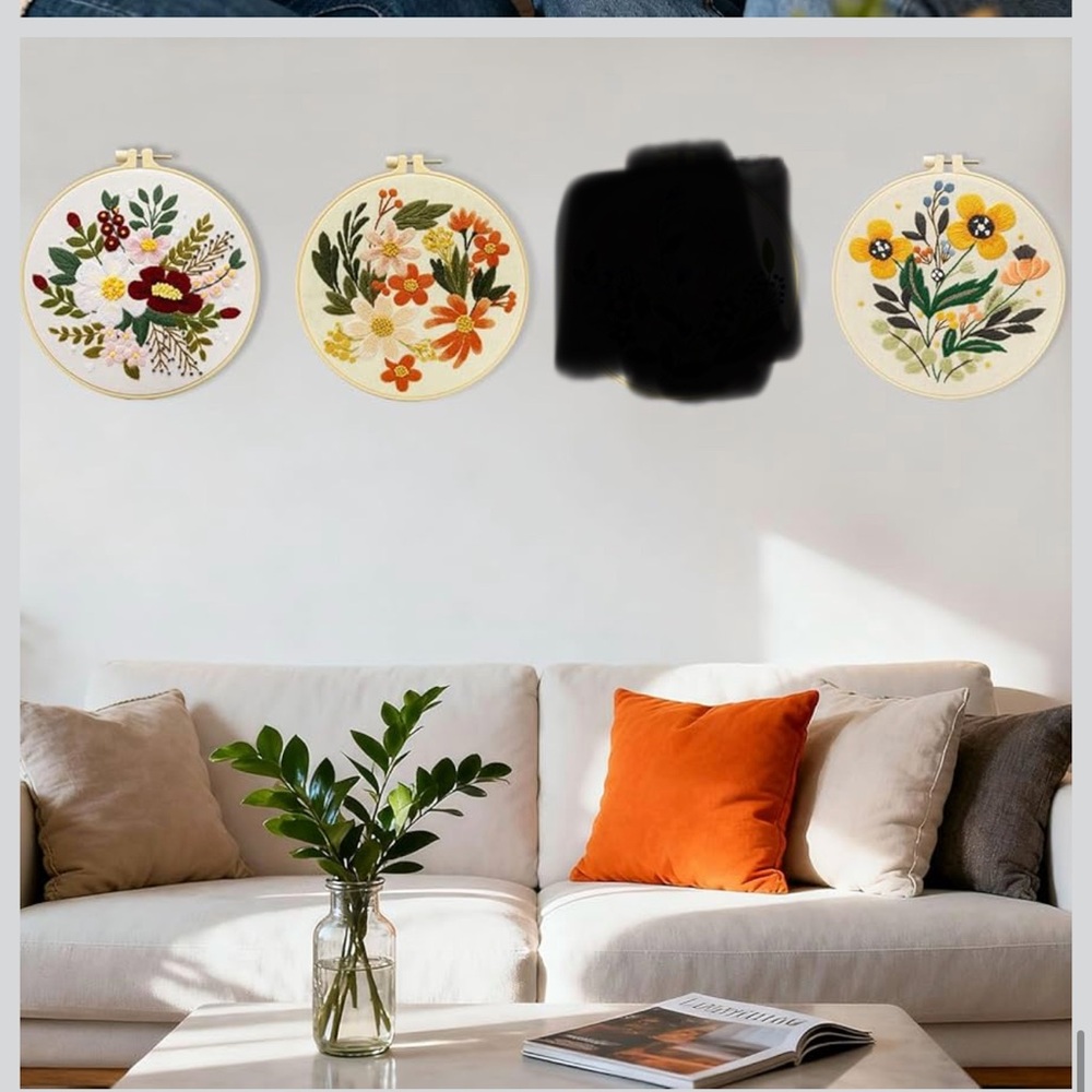 Floral Embroidery Kit Bundle 5 Sets Beginner DIY Craft Kit Hoops Thread Pattern - Picture 4 of 9